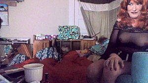 Sexy redhead tranny Ms Head devours 8-inch vibrating dildo hard