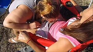 Cheating Wife Sucks Friend Outside Before Husband Catches Cum Swallowing