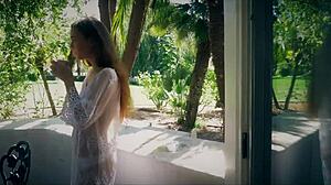 tali dova, stunning blonde, rides hard with creampie in first-time smut