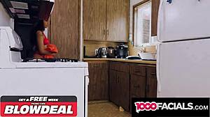 latina roommate gives amazing deepthroat in kitchen on 1000facials pov