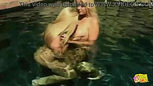 Two busty tattooed blondes finger and lick pussy to orgasm in pool