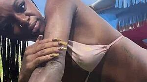 A pretty petite girl flashes in public in Jamaica.