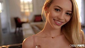 Hot petite blonde teen rips clothes to masturbate shaved pussy with glass dildo intensely