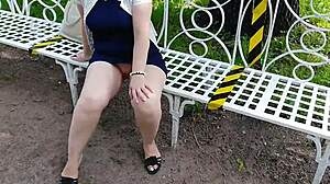 Sexy Legs Blonde Flashes Big Tits Pussy in Public Park