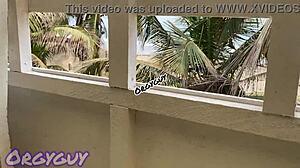 Ebony Milf Wife Bent Over Flashing Pussy in Doggystyle Pose at Outdoor Beach House