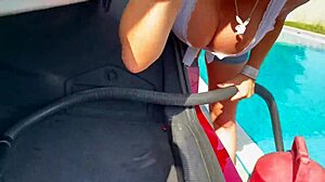 Sexy car wash with lenushka doll - hot summer and wet hose play