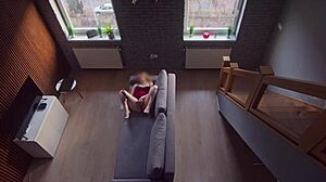 I got caught masturbating by my roommate in the dorm, but I kept going as he watched the blonde flashing.