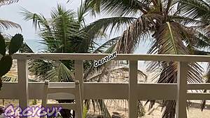 Ebony Milf Wife Bent Over Flashing Pussy in Doggystyle Pose at Outdoor Beach House