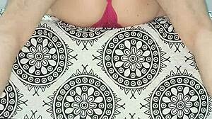 Milf teases in red lingerie with natural tits