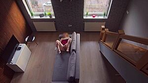 I got caught masturbating by my roommate in the dorm, but I kept going as he watched the blonde flashing.