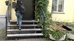 she hides her wild side, this brunette teacher blows and gets rough at lunch break