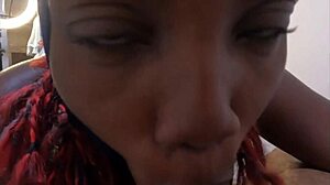 Mind-Blowing Ski Mask Ebony Cumslut Delivers Sloppy Head Action