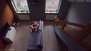 I got caught masturbating by my roommate in the dorm, but I kept going as he watched the blonde flashing.