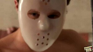 Busty Blonde Captured, Asshole Railed by Masked Group