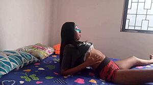 Latina explores saggy natural tits while flashing in colombia