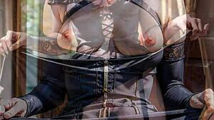 ai generated blonde in victorian dress shows upskirt