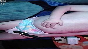 baby pup getting padded up in a diaper for some fun promo time, looking all cute and ready!