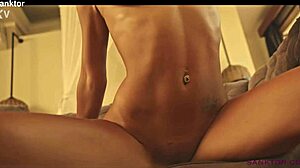 busty gymnast shows flexibility while masturbating