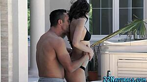 Babes face covered in cumshot outdoors