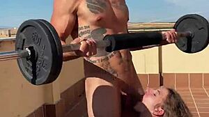 Girl helps gym bro with exercises