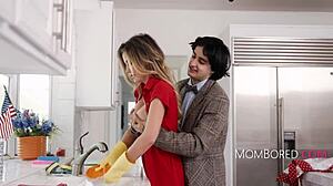 Old Wife and Young Milf Free Use Breeding While Husband Cleans