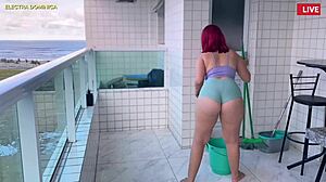 Latina employee teases boss with mini shorts