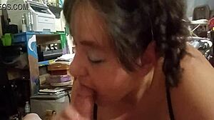 Brunette wife submissive to choking and gagging in deepthroat blowjob teasing 😏