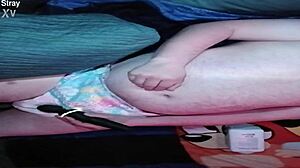 baby pup getting padded up in a diaper for some fun promo time, looking all cute and ready!