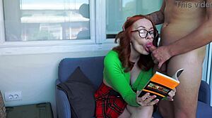 Reading a book while moaning from boyfriend's oral pleasure