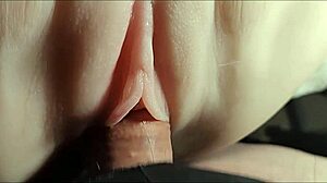 Slick moist pussy gets double penetrated in close-up
