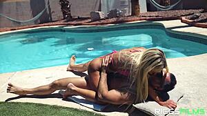 Fit Kitty's wet pussy covered in cum outdoors