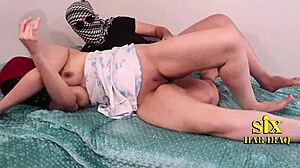 Arab muslim hijab woman inserts penis into ass