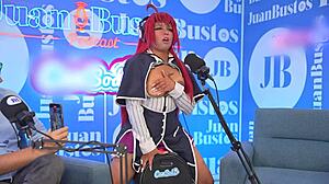 Multiple Orgasms of Eybubbles Cosplay Riding the Sybian on Juan Bustos Podcast