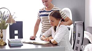 horny russian teen carre says, 'bend me over the desk and bang me hard'