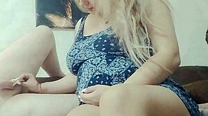 Blonde With Big Tits And Sexy Boobs Gives Handjob To Soft Cock With White Nails