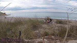 French Teacher Gives Slutty Blowjob on Nude Beach with Cumshot to Stranger Outdoors