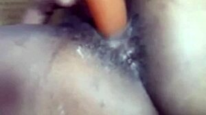 Amateur girl performs homemade solo masturbation with huge dildo on pussy lips