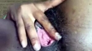 Amateur girl performs homemade solo masturbation with huge dildo on pussy lips