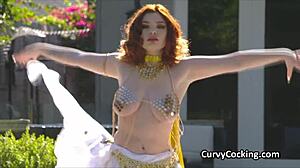 Curvy Redhead Belly Dancer Finishes Oriental Performance on Monster Cock