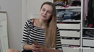 Come closer for wild romantic Lauren with perky tits and shaved pussy fingering.