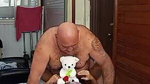 Muscular bodybuilder shows hairy armpit in lingerie