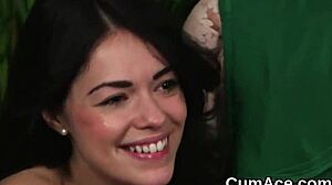 Spicy doll gets sperm shot on her face sucking all the cum?