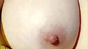 Housewife flashes her perfect boobs while driving the car outdoors