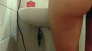 Skinny girl masturbates in bathroom before going out to fuck around 🛁