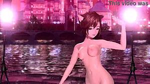 meiko in full nude cat costume showing big tits and ass