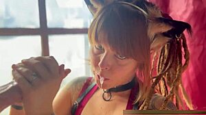 Cute Cosplayer Drools and Spits on Thick Cock During Ball Licking