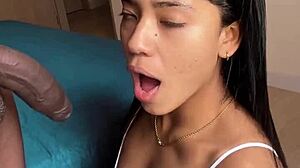 sloppy blowjob with natural tits babe sucking monster big black cock on video call with husband -amateur couple nysdel- 😜