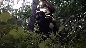 He fucks stepsister in mouth in woods, hiding from boyfriend.