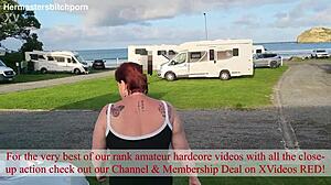 Filthy mature kiwi milf squats to piss outdoors at campground with tattoos and submissive vibe 😜