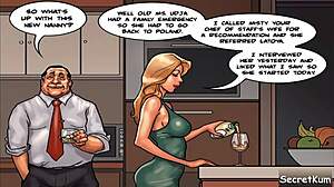 Cheating husband feels intense desire while brutally fucking sexy ebony maid in kitchen.